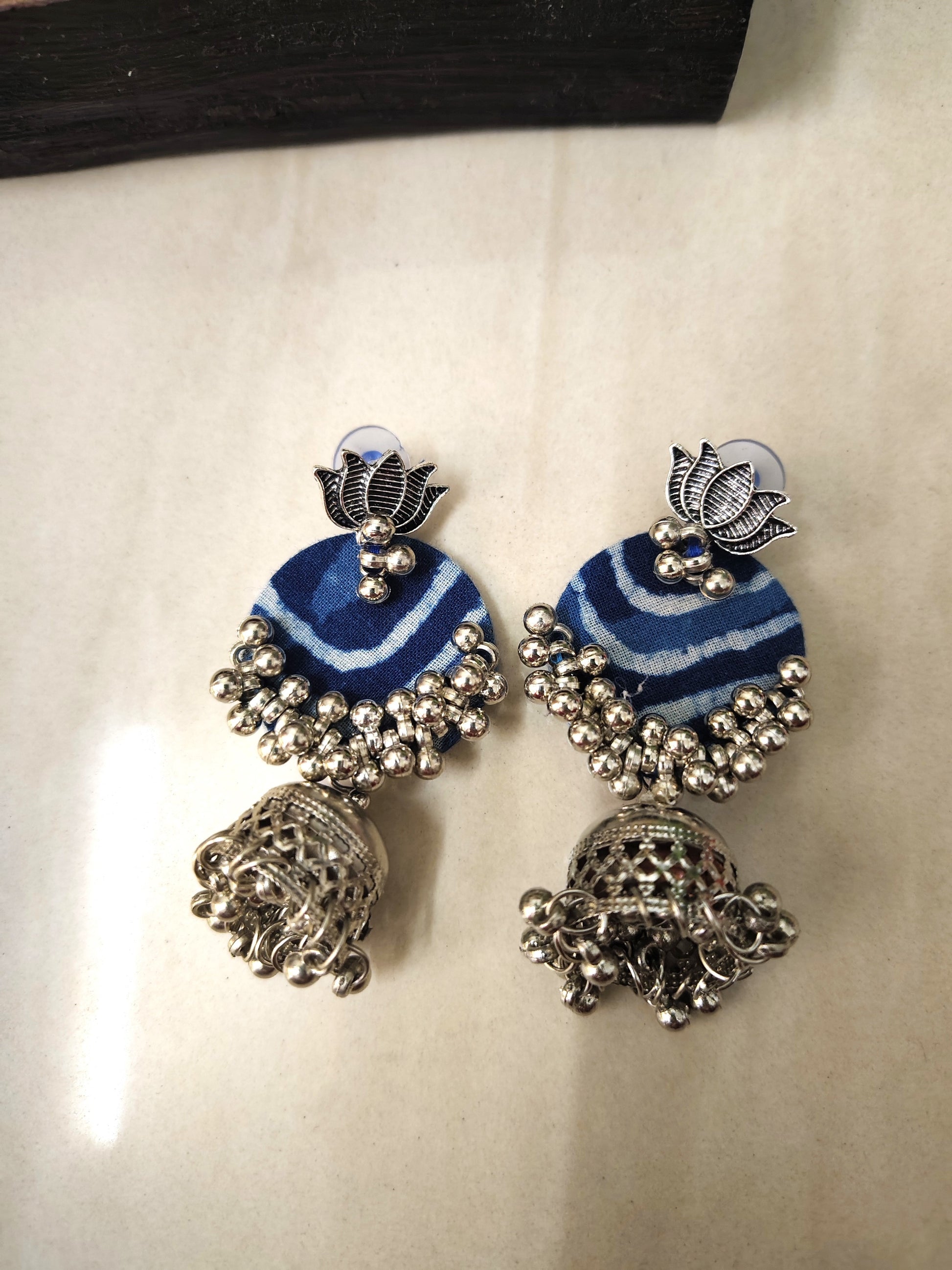 indigo fabric earrings      