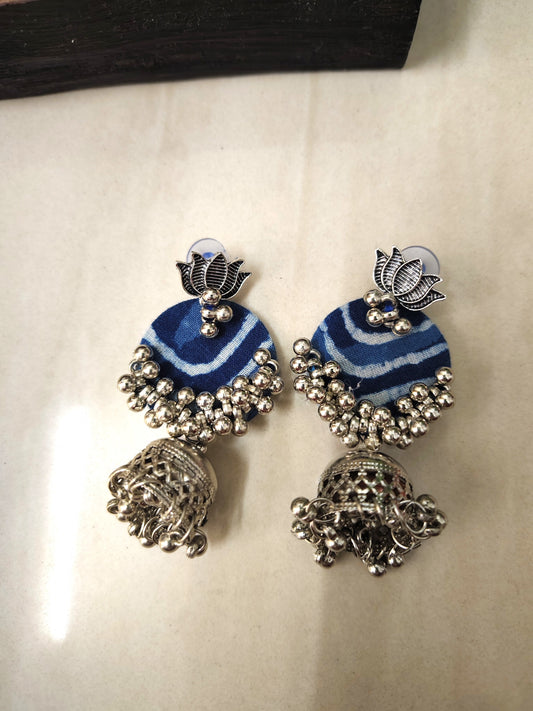 indigo fabric earrings      