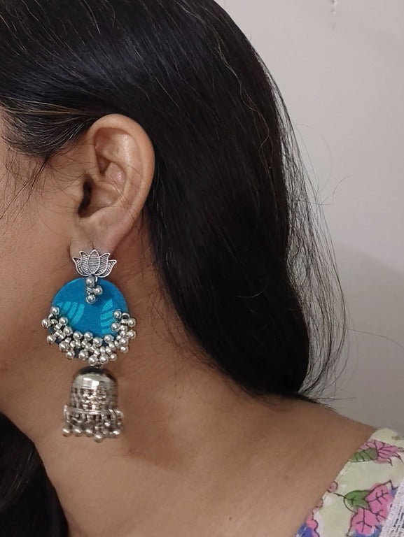 blue fabric earrings      