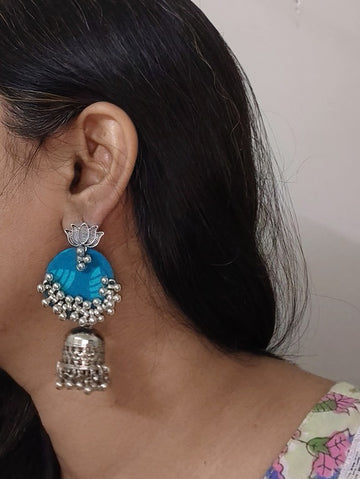 blue fabric earrings      