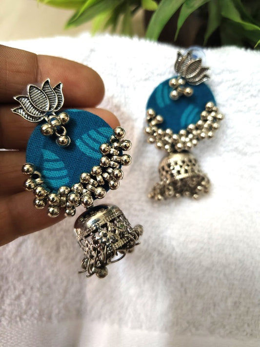 blue fabric earrings      