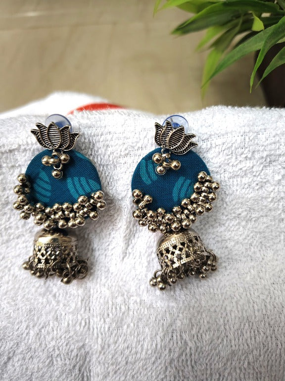 blue fabric earrings      
