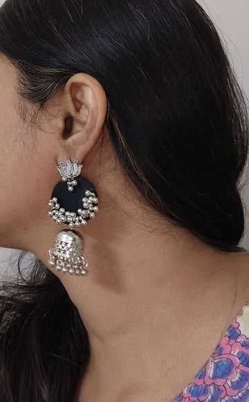 black fabric earrings      