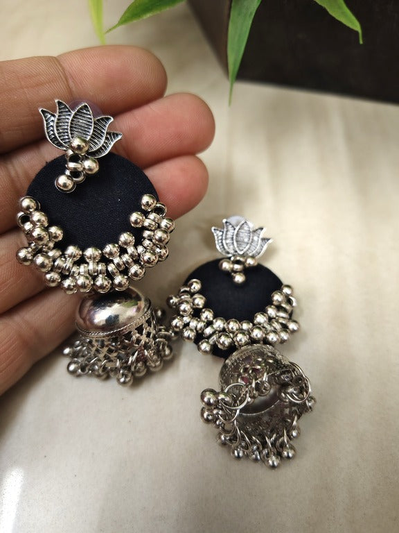 black fabric earrings      