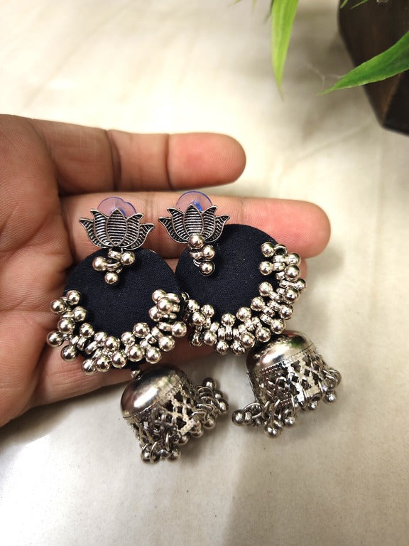 black fabric earrings      