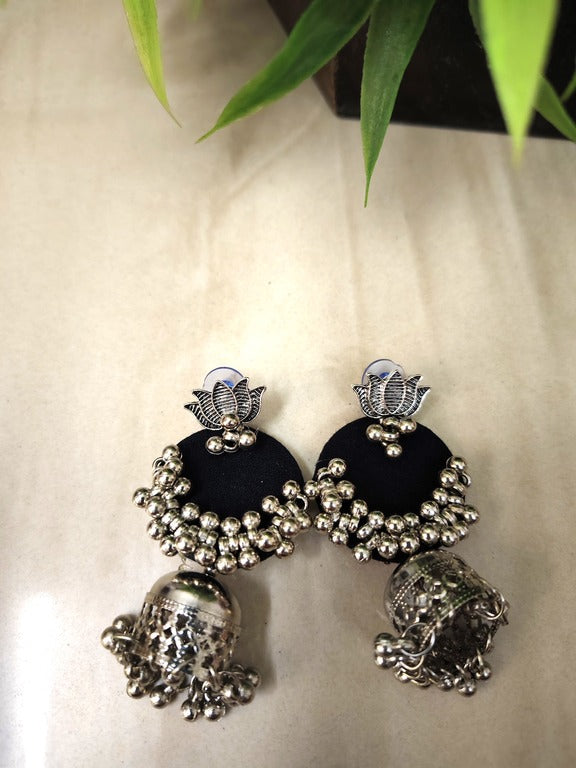 black fabric earrings      