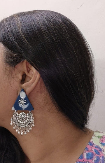 indigo fabric earrings      