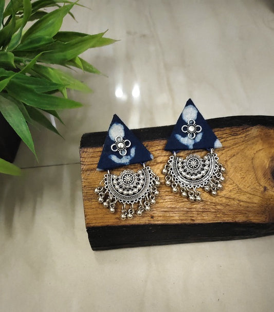 indigo fabric earrings      