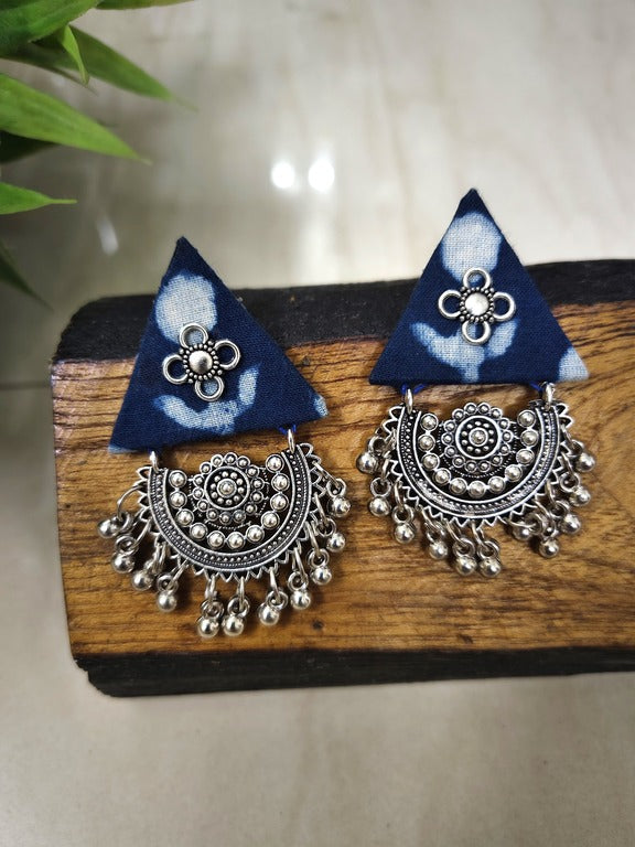 indigo fabric earrings      