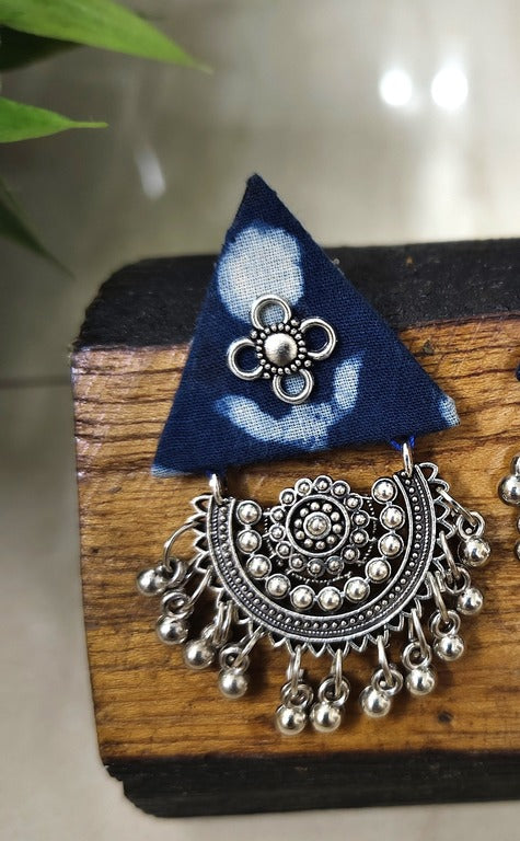 indigo fabric earrings      