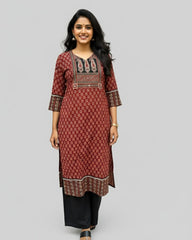 Shreya Maroon Ajrakh Cotton Straight Kurta