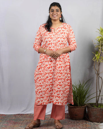 Veda Orange Cotton Coord Set