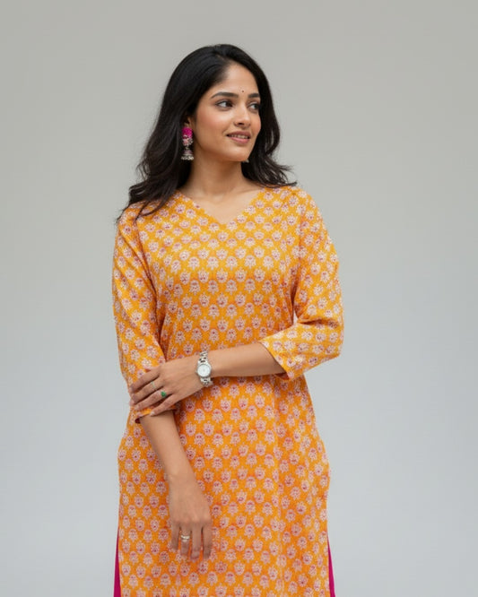 yellow cotton straight kurta     