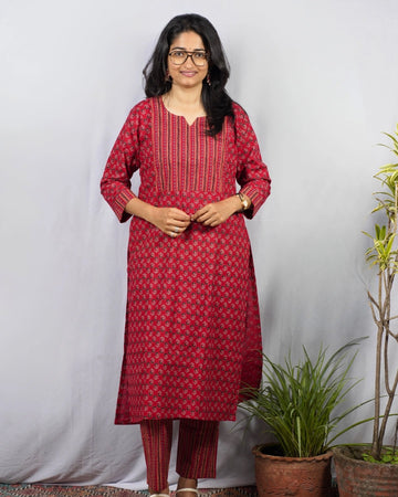 Geet Red Cotton Coord Set