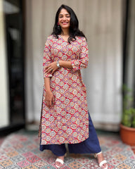 Radha Red Cotton Straight Kurta