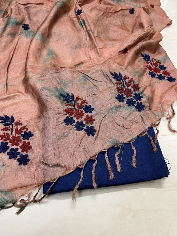 lucknowi chikankari tie dye brown tussar silk dupatta