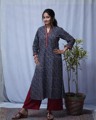 Dipa Ajrakh Cotton Blue Straight Kurta