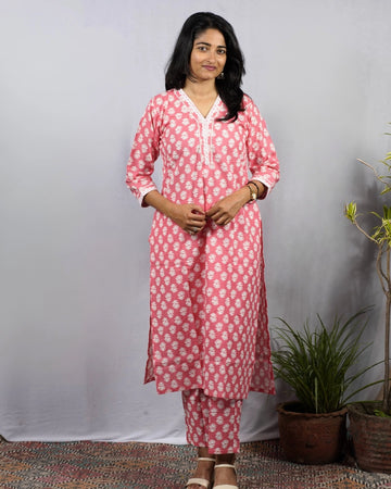 Padma Peach Cotton Coord Set