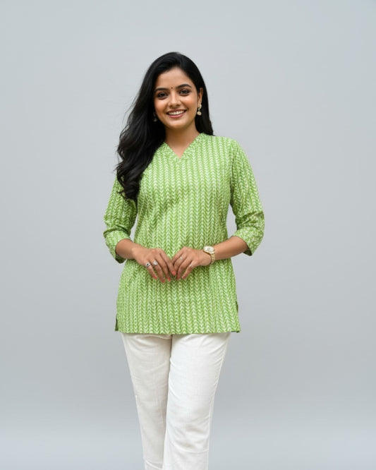 green cotton short top kurti    
