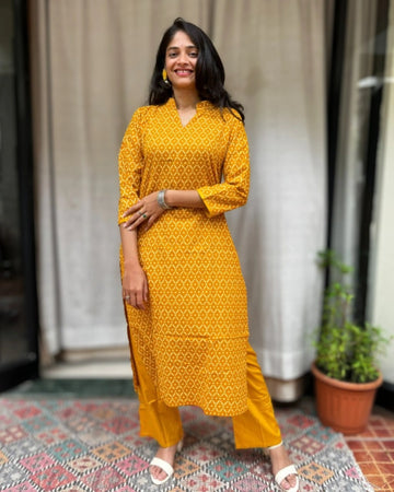 Charvi Yellow Cotton Coord Set