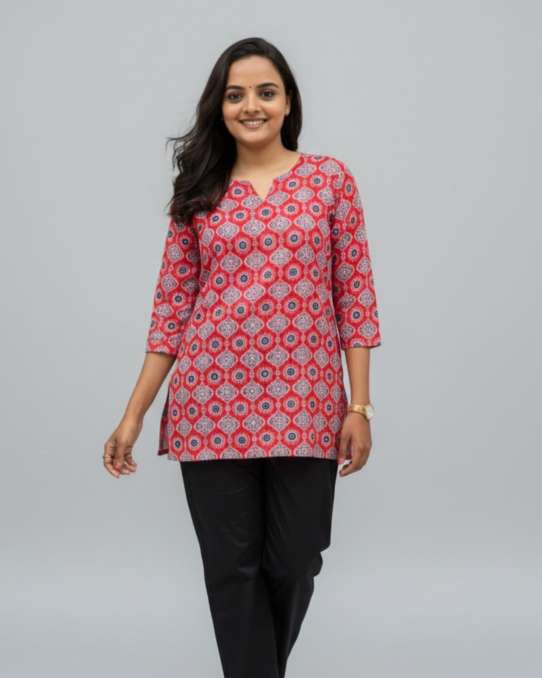 red cotton short top kurti    