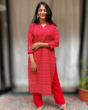 Charvi Red Cotton Coord Set