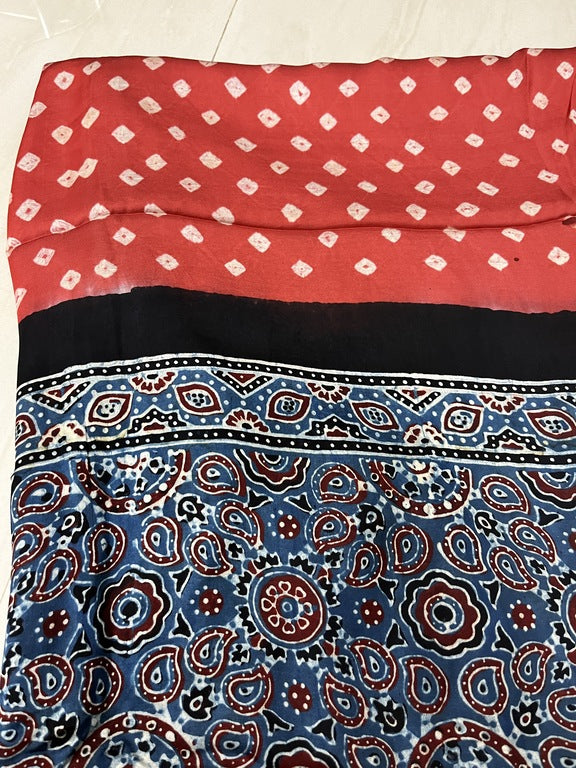 bandhani ajrakh pink and black modal silk dupatta