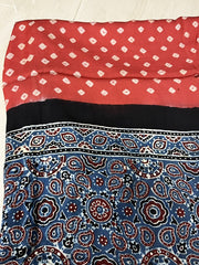 bandhani ajrakh pink and black modal silk dupatta