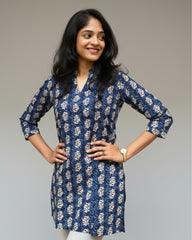 Kiara Blue Cotton Short Top Kurti