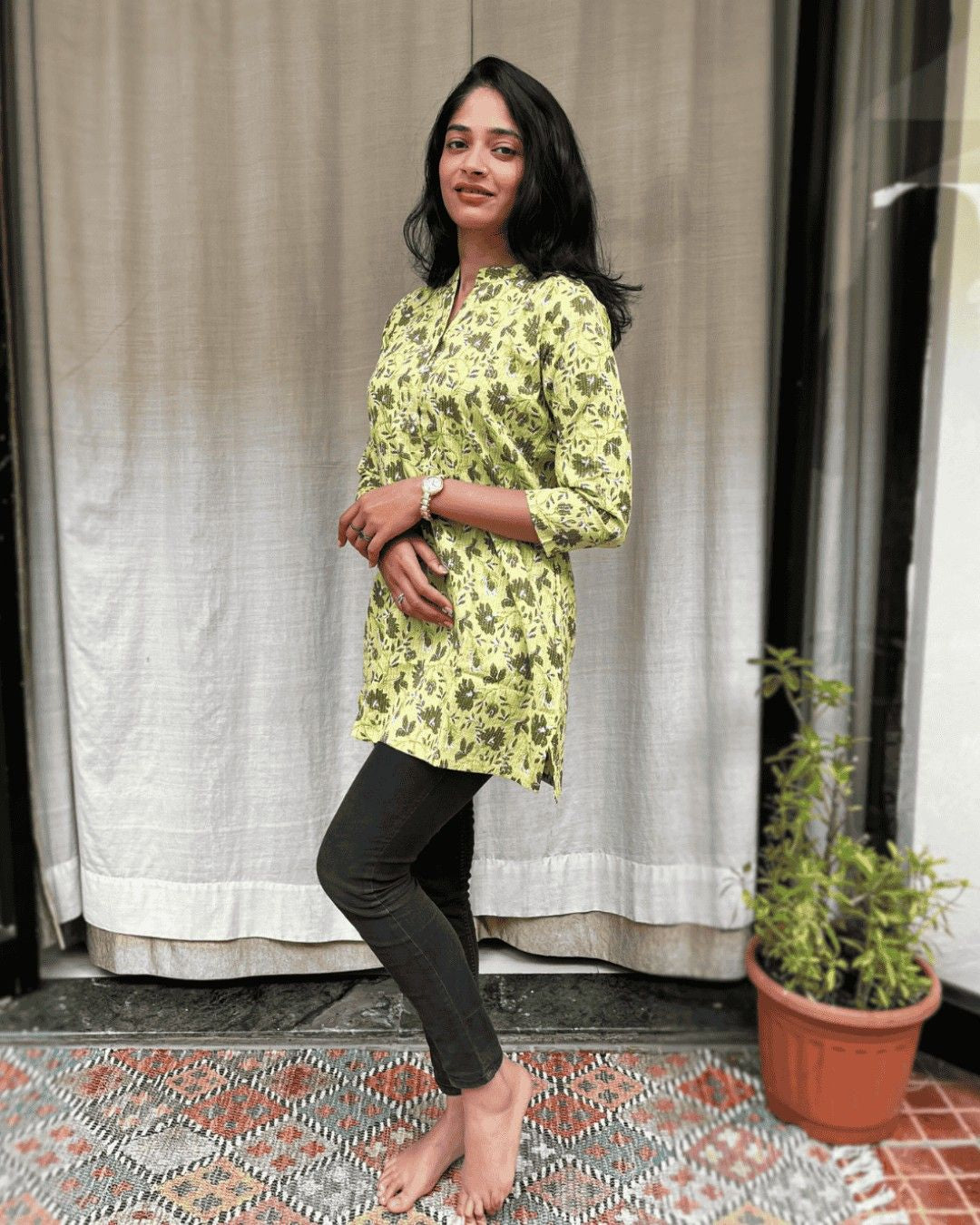 green cotton short top kurti    