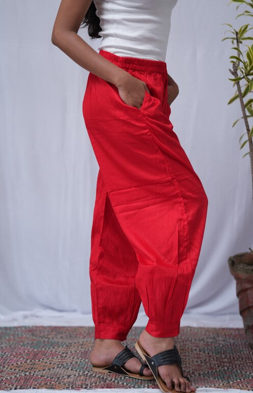 red cotton silk pant     