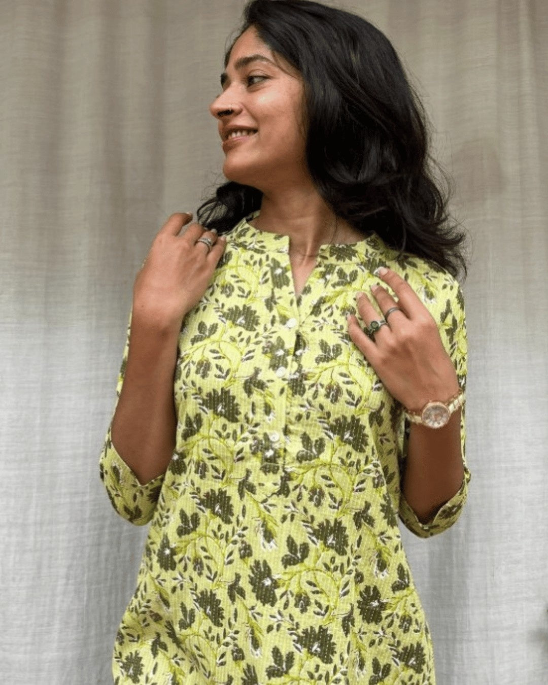 green cotton short top kurti    