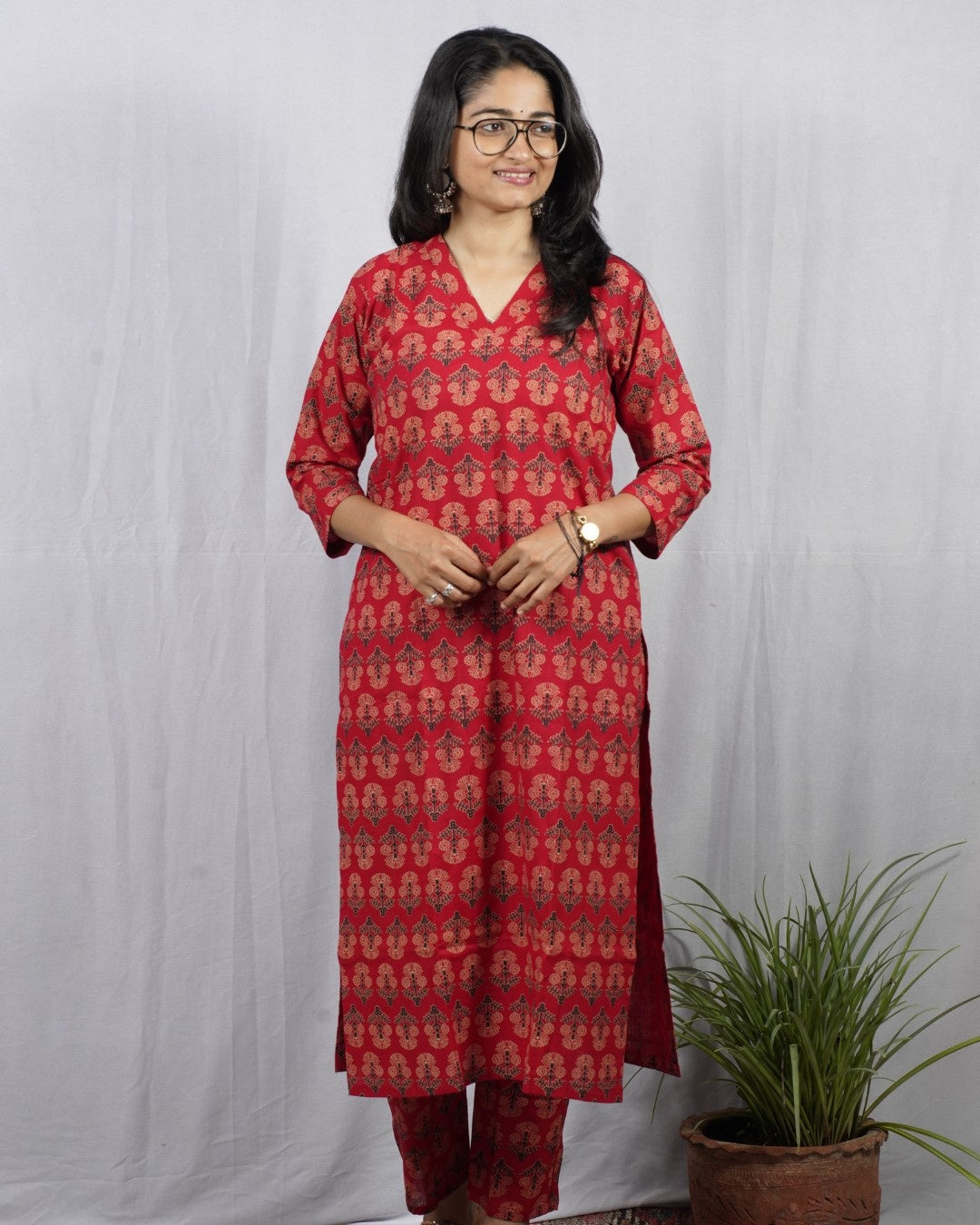 Krina Red Cotton Coord Set