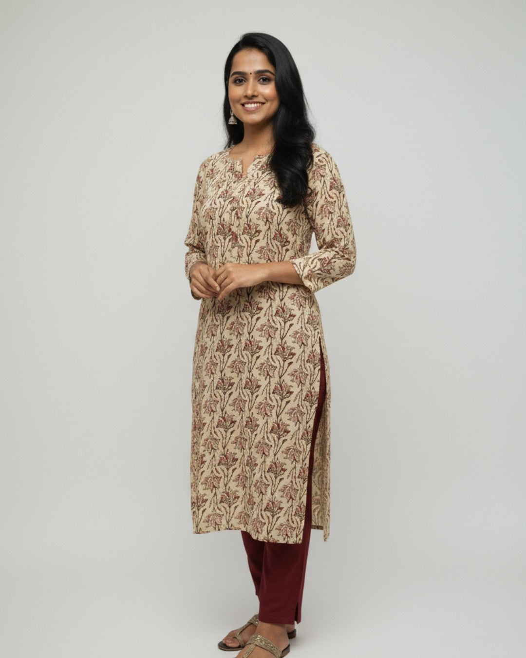 maroon cotton straight kurta     