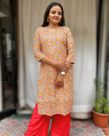 Ganga Yellow Cotton Straight Kurta