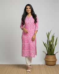 Jyothi Pink Cotton Straight Kurta