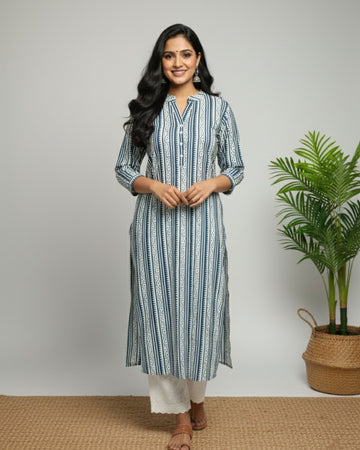 blue cotton straight kurta