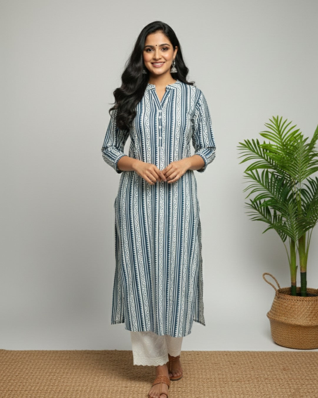 Jyothi Blue Cotton Straight Kurta