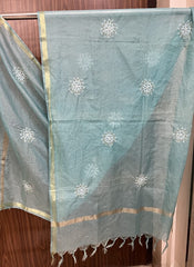 lucknowi chikankari ombre blue kota silk dupatta