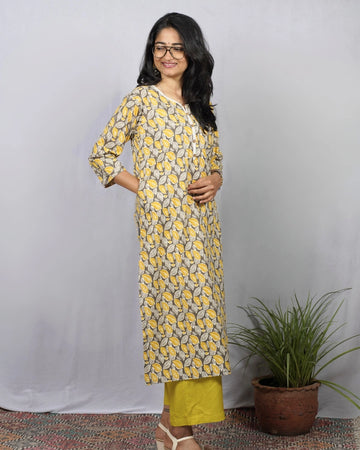 Kusum Cotton Yellow Straight Kurta