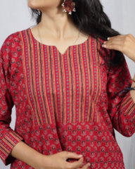 Geet Red Cotton Coord Set
