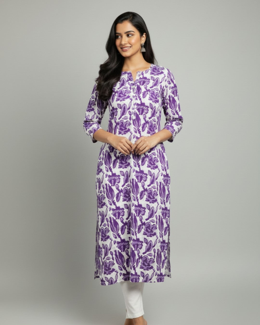 purple cotton straight kurta     