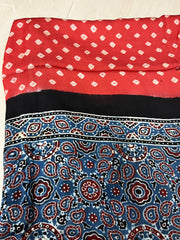 Bandhani Ajrakh Red and Blue Modal Silk Dupatta