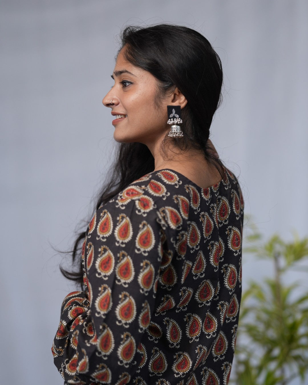 bagru cotton black straight kurta    