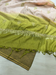 lucknowi chikankari ombre peach and green kota silk dupatta
