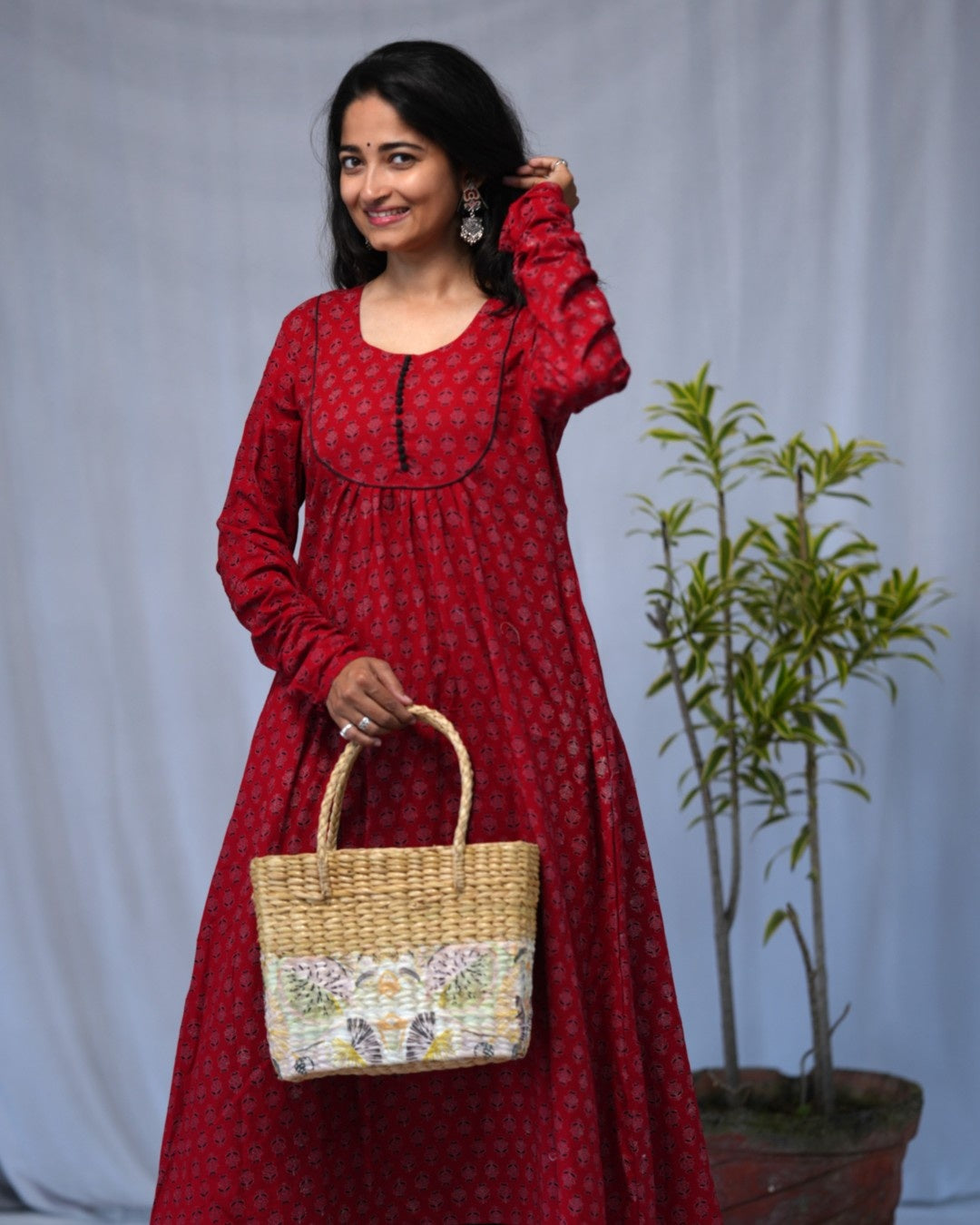cotton red chudi sleeves aline kurta   