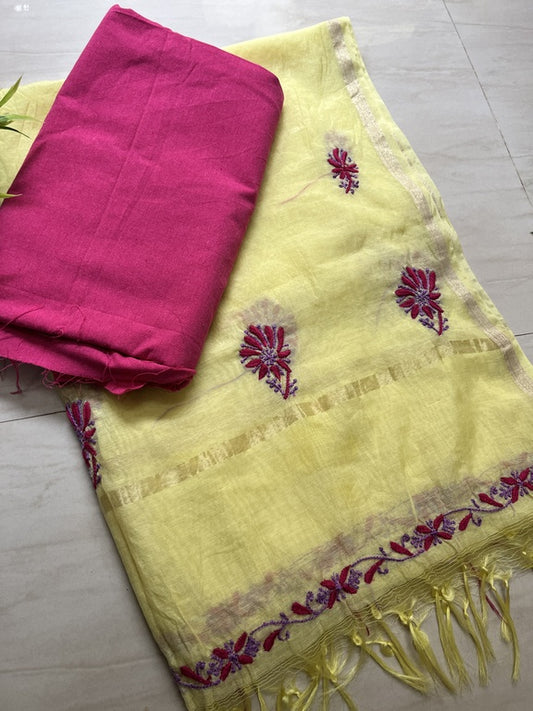 lucknowi chikankari yellow chanderi silk dupatta