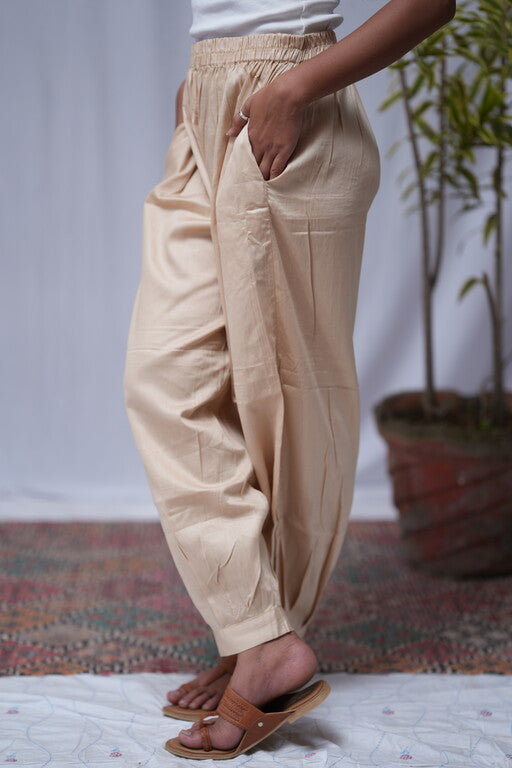 beige cotton silk pant     