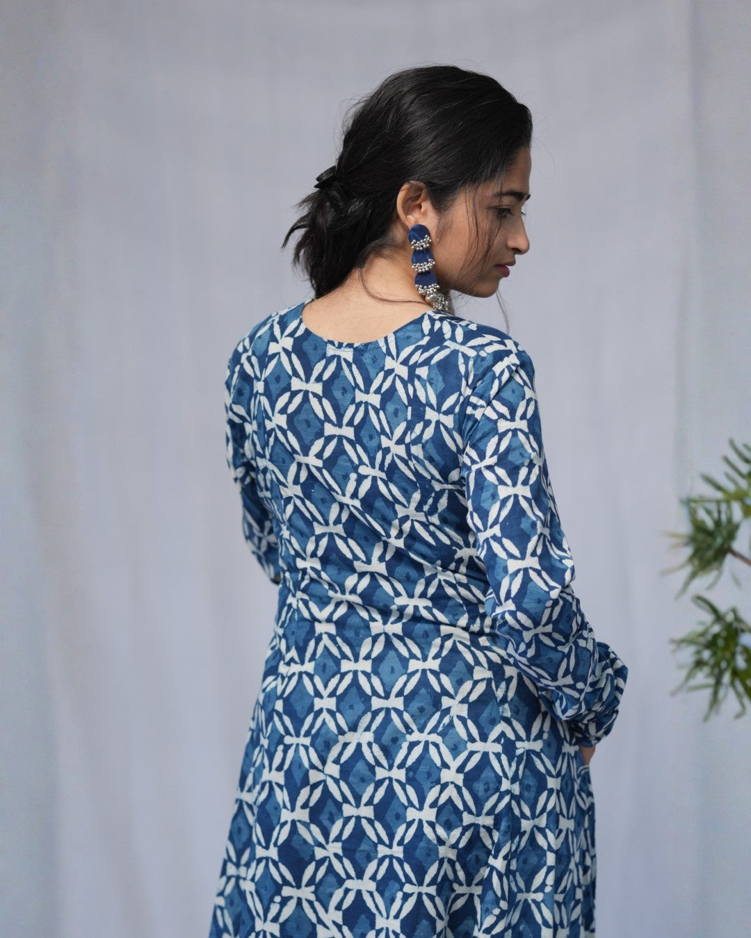 indigo cotton chudi sleeves kali kurta   