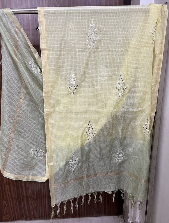 lucknowi chikankari ombre yellow kota silk dupatta